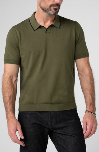 Johnny Collar Sweater Knit Polo winter moss black