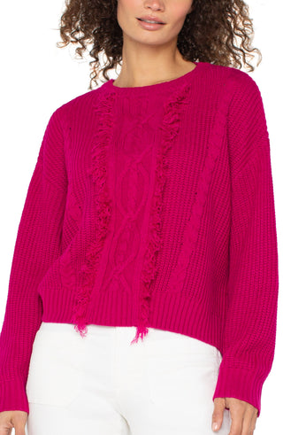 Long Sleeve Crew Neck Sweater w/ Fringe