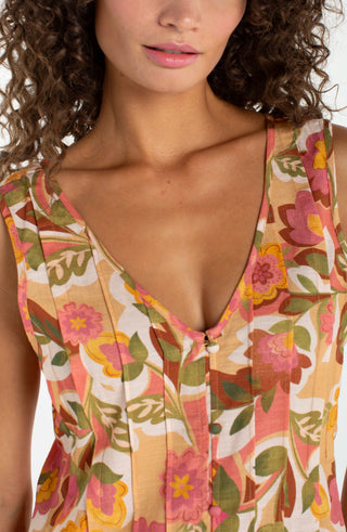 Sleeveless V-neck Woven Top W/ Pintucks