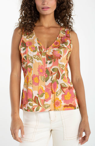 Sleeveless V-neck Woven Top W/ Pintucks
