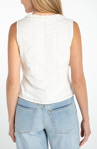 Sleeveless Pintucked Woven Top With Ruffles