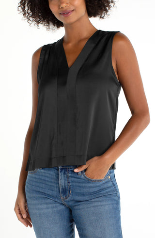 Sleeveless V-Neck Woven/ Knit Top