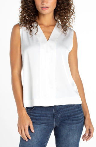 Sleeveless V-Neck Woven/ Knit Top