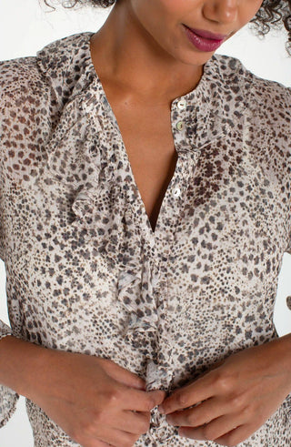 Long Sleeve Ruffle Front Woven Shirt