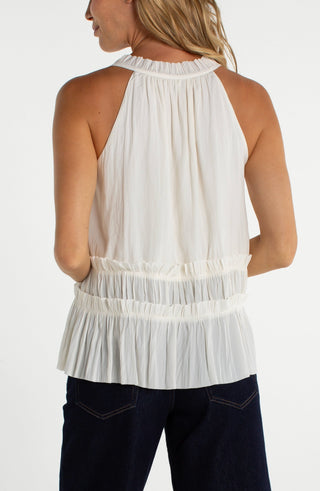 Sleeveless Woven Top w/ Ruffles
