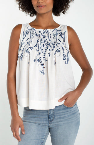 Sleeveless Boat Neck Woven Top