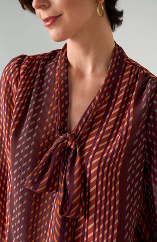 Long Sleeve Woven Blouse W/ Neck Tie