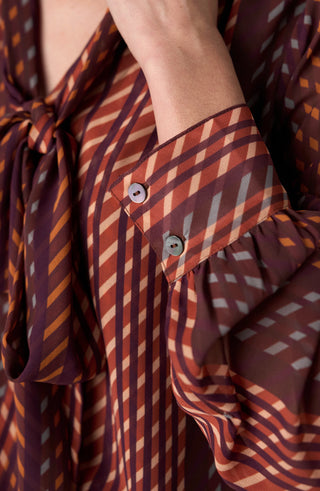 Long Sleeve Woven Blouse W/ Neck Tie