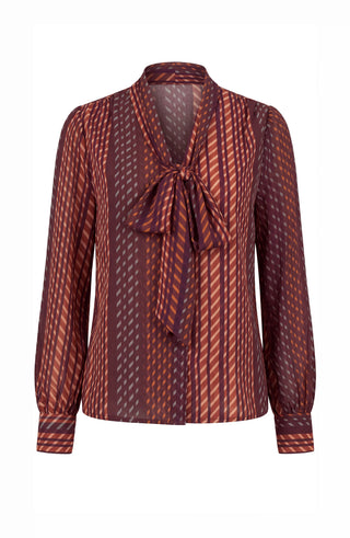 Long Sleeve Woven Blouse W/ Neck Tie