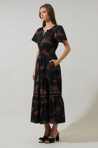 Zenzi Jungle Smocked Midi Dress