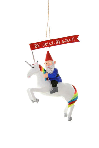 Gnome on a Unicorn Ornament