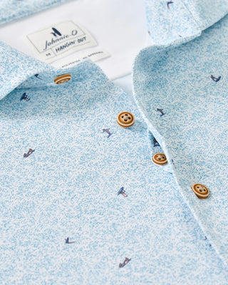 Printed Mesh Short Sleeve Button Down Shirt - Rowing Printed Knit