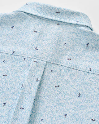 Printed Mesh Short Sleeve Button Down Shirt - Rowing Printed Knit