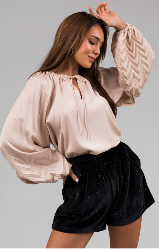 Champagne V Neck Long Sleeve Pleated