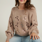 Flower Embroidery Puff Sleeve Sweater