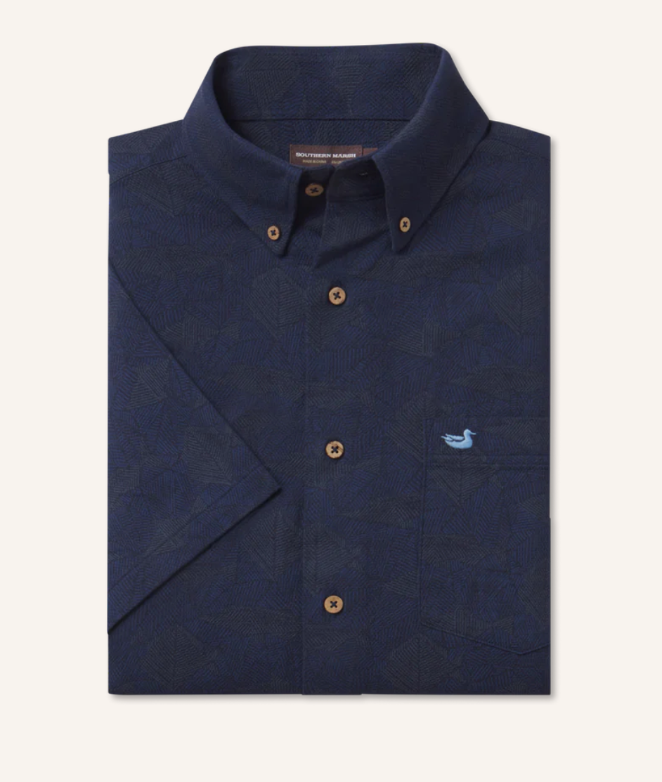 Atoll Woven Shirt - Geometric Fish Navy