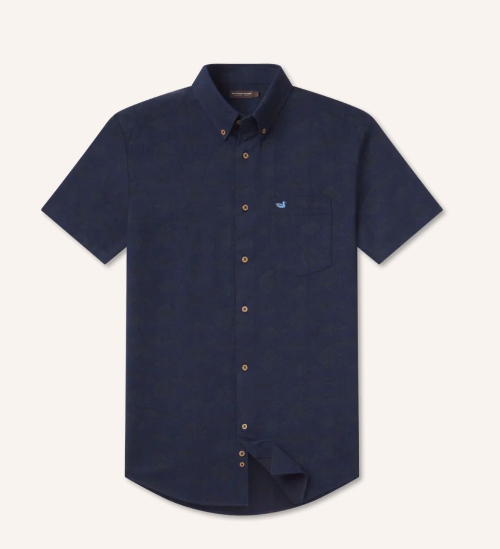 Atoll Woven Shirt - Geometric Fish Navy