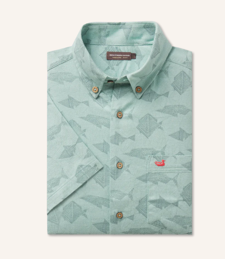 Atoll Woven Shirt - Geometric Fish Blue