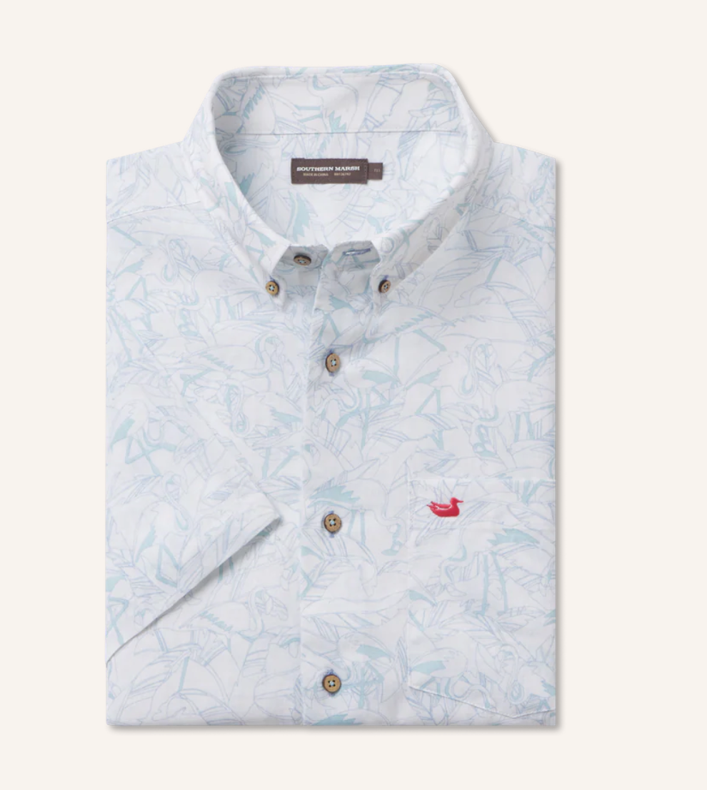 Island Linen Shirt - Flamingos white