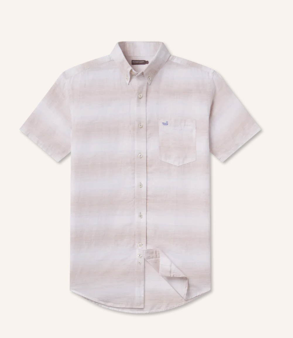 The Richard Dress Shirt - Linen Lines Taupe