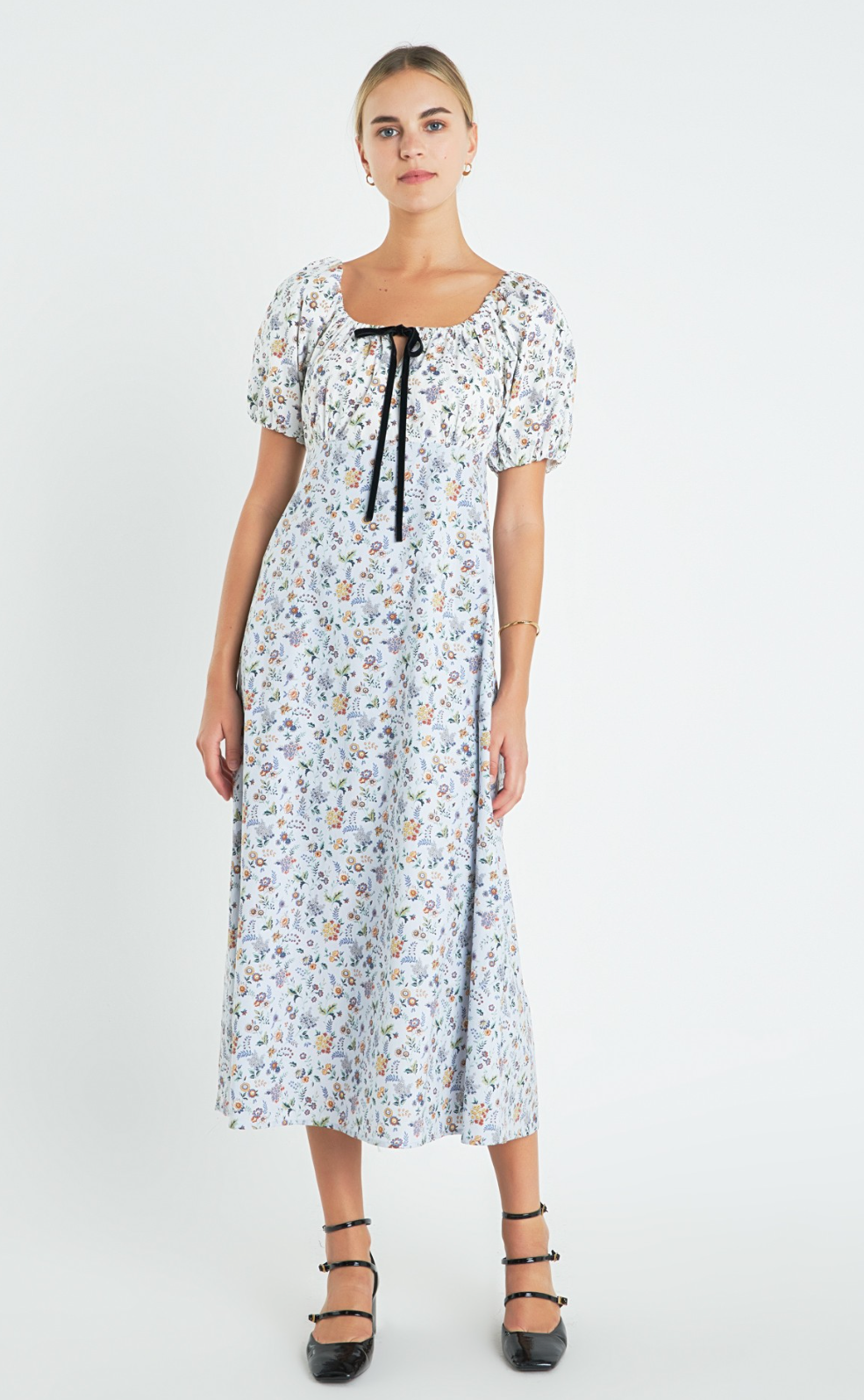 Floral Print Puff Sleeve Maxi Dress