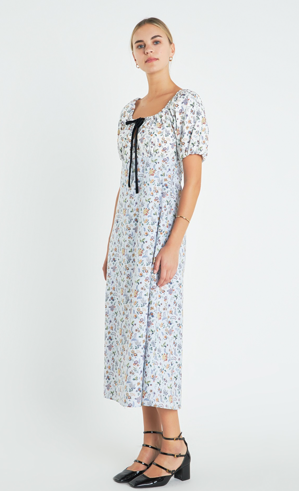 Floral Print Puff Sleeve Maxi Dress