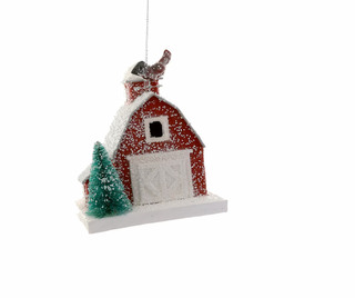 Red Barn w/Chicken Ornament