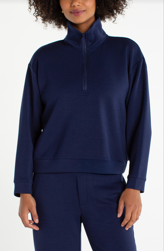 Navy half zip popover long sleeve top