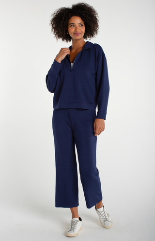 Navy half zip popover long sleeve top