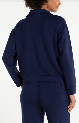 Navy half zip popover long sleeve top