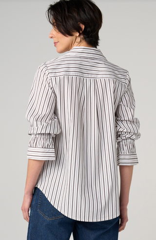 Adjustable sleeve button front woven top