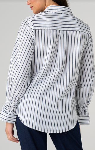 Adjustable sleeve button front woven top