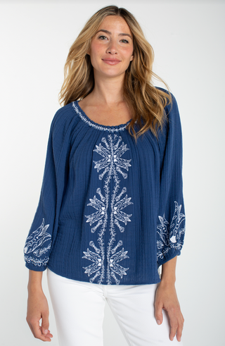 3/4 Sleeve Woven Top Liberty Blue