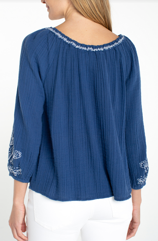 3/4 Sleeve Woven Top Liberty Blue