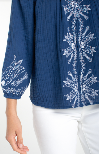 3/4 Sleeve Woven Top Liberty Blue