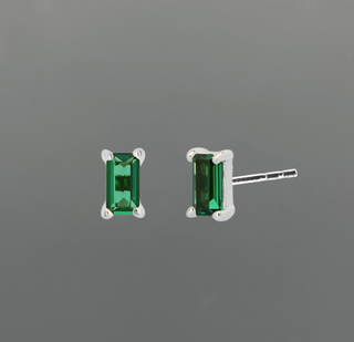 Silver Emerald Baguette Studs