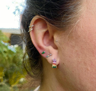 Silver Emerald Baguette Studs