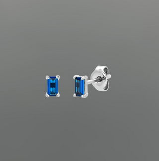 Silver Sapphire Baguette Studs