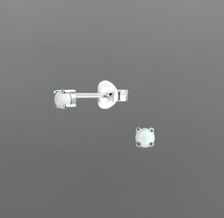 Silver 4mm Faux Opal Studs