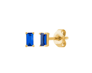 Gold Sapphire Baguette Studs