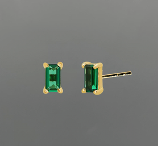 Gold Emerald Baguette Studs