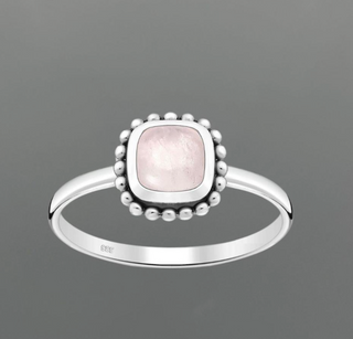 Silver Square Rose Quartz Dot Ring