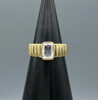 Gold Rectangle CZ Statement Ring