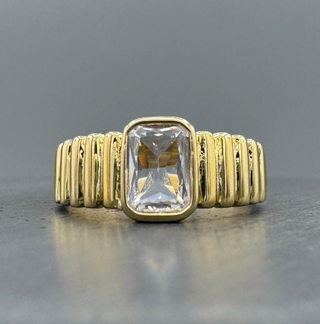Gold Rectangle CZ Statement Ring
