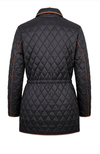 Zip front quilted cost w/ cinched waist