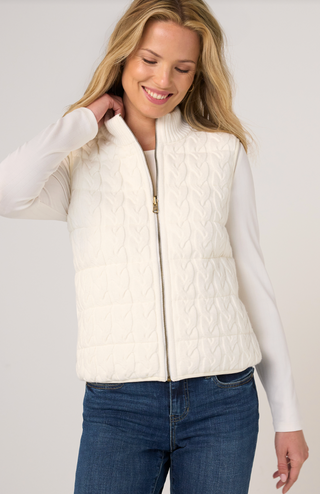 Sleeveless reversible zip front quilted sweater vest