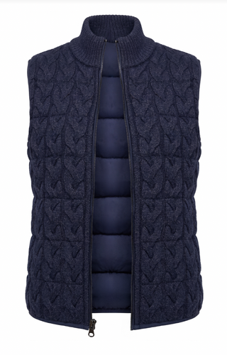 Sleeveless reversible zip front quilted sweater vest