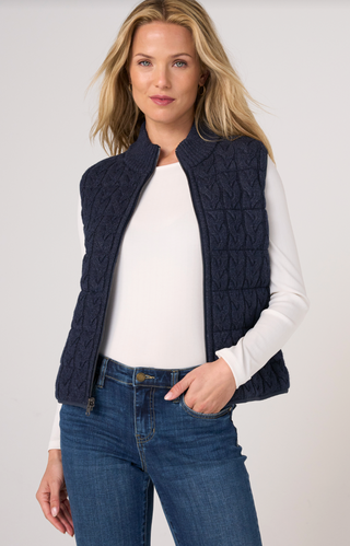 Sleeveless reversible zip front quilted sweater vest
