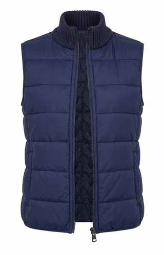 Sleeveless reversible zip front quilted sweater vest