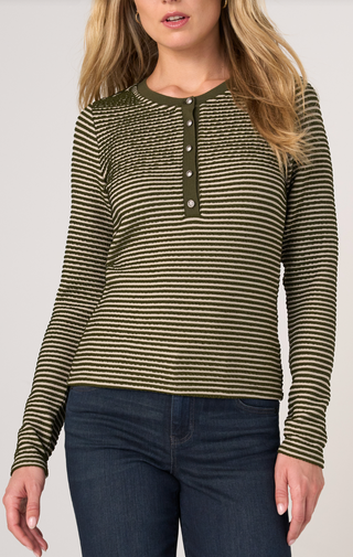 long slv knit henley top w sweater trim